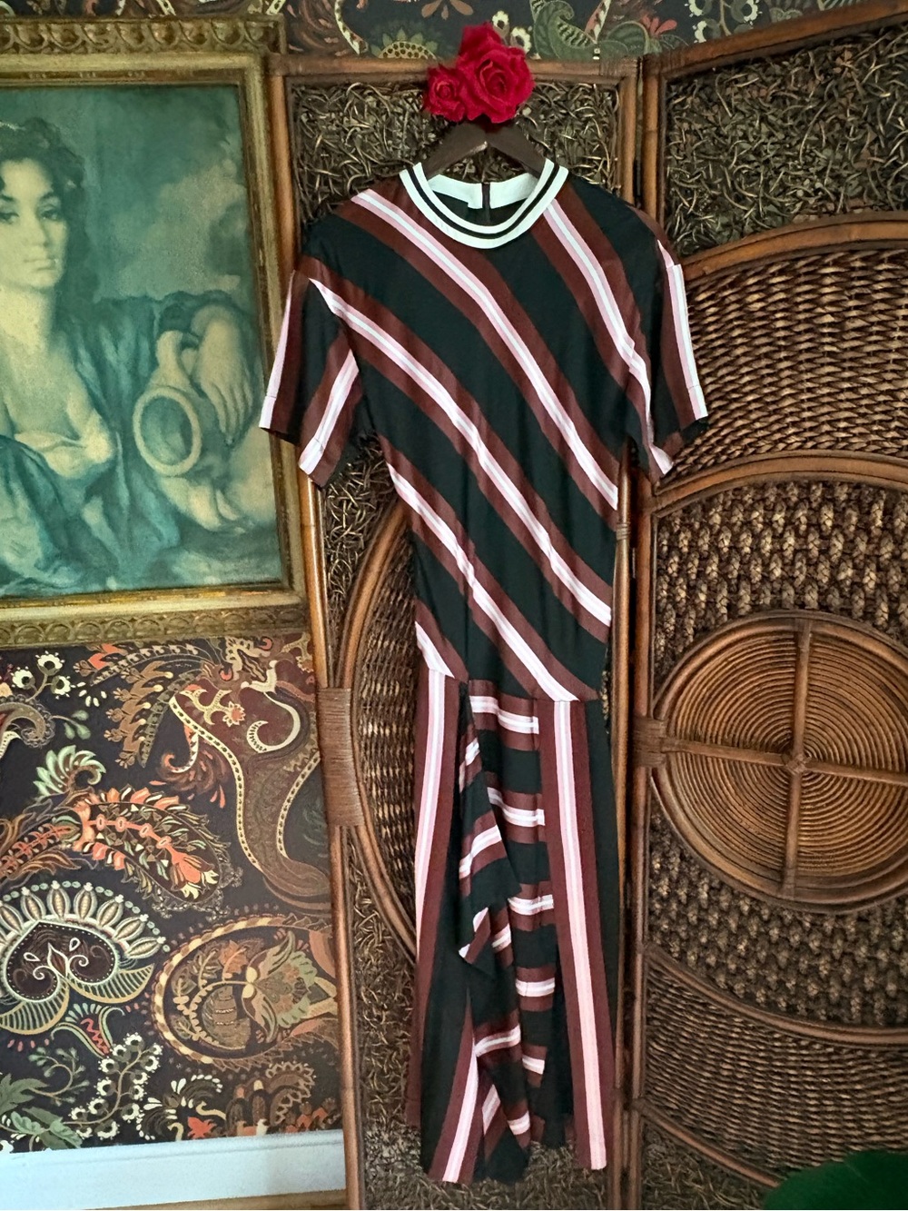 Cedric Charlier Italy Asymmetrical Striped Midi Dress IT 38 US 4 Modern Art